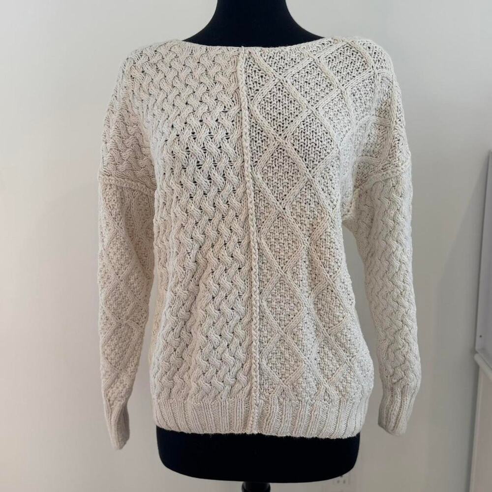 The Limited Hand Knit Cream Cable Knit Long Sleeve Winter Sweater Sz Large